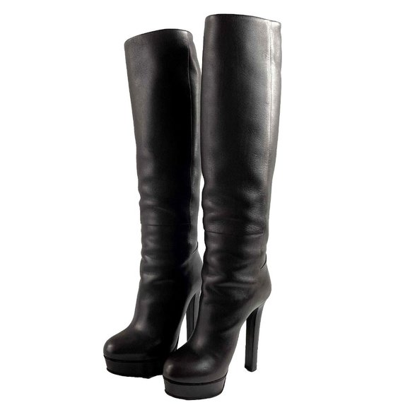 Gucci  Leather Platform Knee High Boots IT 35.5 US 5.5 Brown - Picture 2 of 9